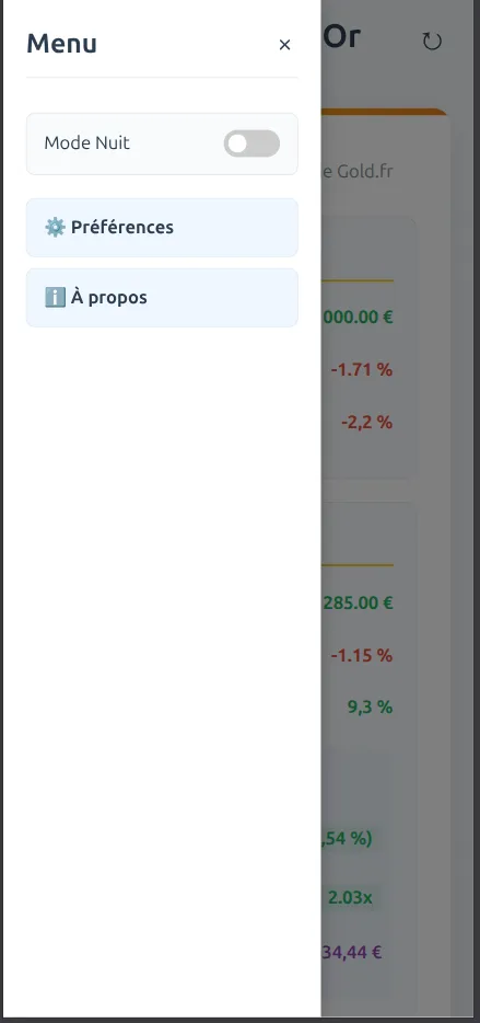 Accès menu COurs de l'Or FR