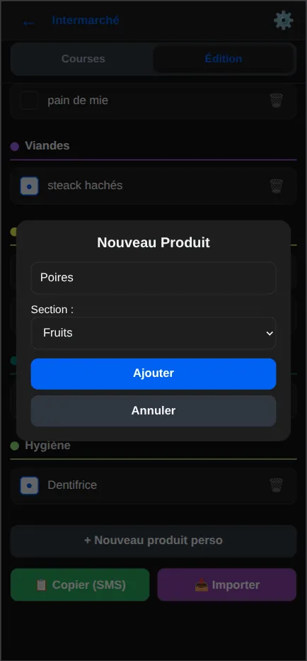 Ajouter un produit, choississez le rayon conrrespondant