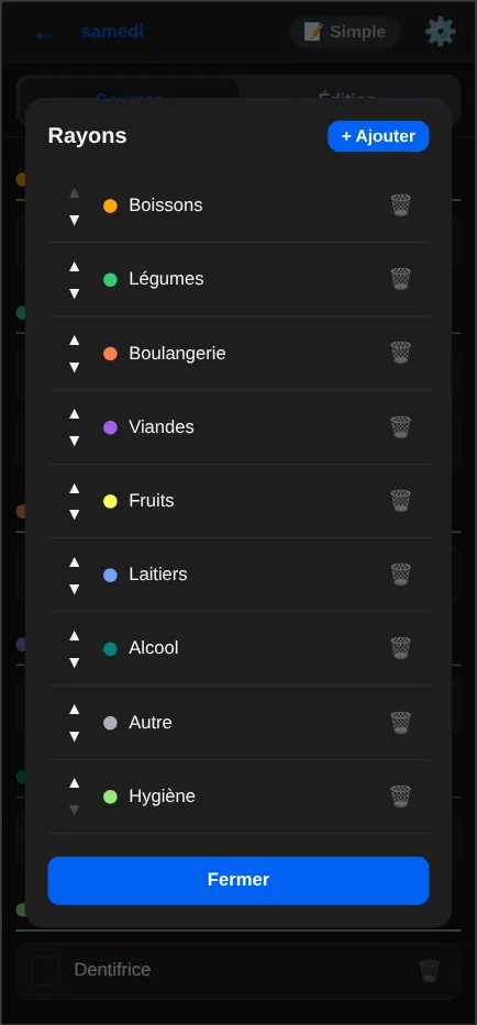 Réorganiser les rayons dans l'ordre que vous souhaitez